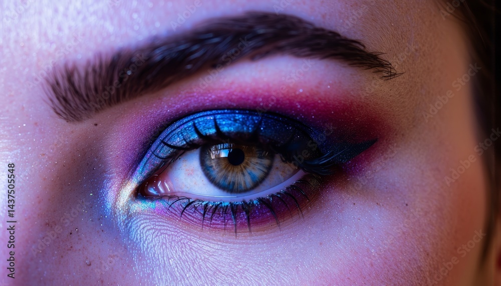 Fototapeta premium Close-up of a woman's eye with vibrant makeup 