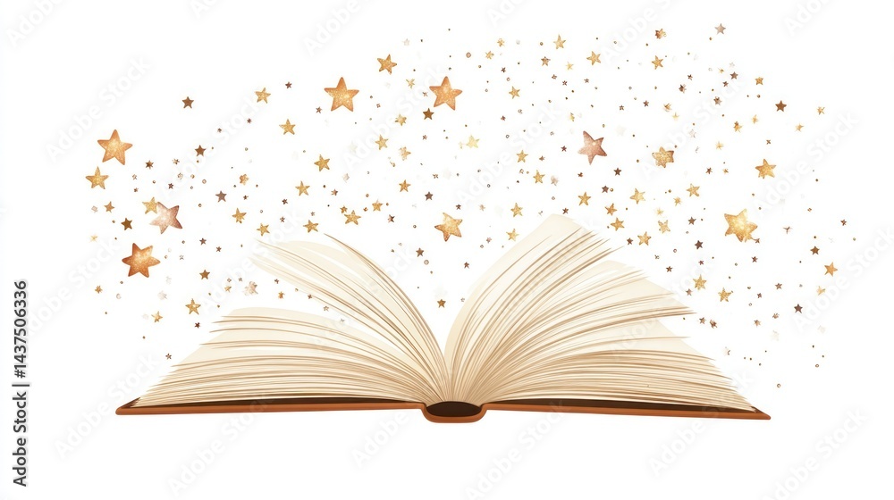 Obraz premium Open book with golden stars, symbolizing knowledge and imagination