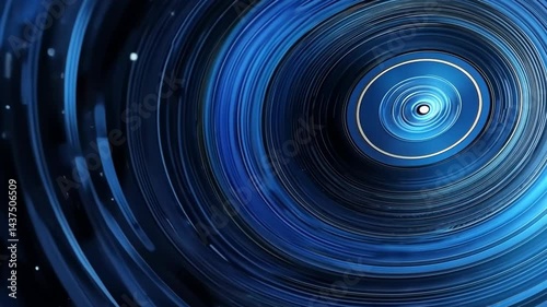 Hypnotic blue spiral motion with glowing particles in abstract dynamic sequence