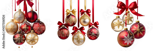 Colorful Christmas ornaments hanging with ribbons, adding festive cheer to the holidays.