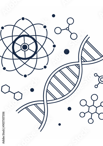 Linear Science Icons — Atoms, Molecules, DNA