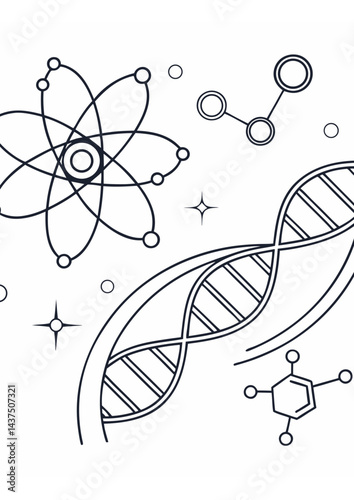 Linear Science Icons — Atoms, Molecules, DNA