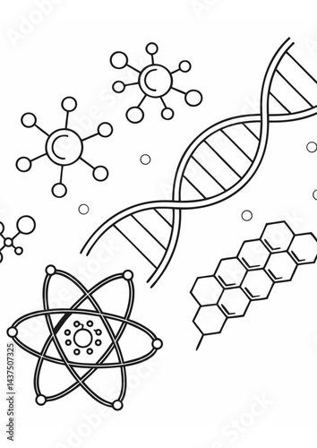 Linear Science Icons — Atoms, Molecules, DNA