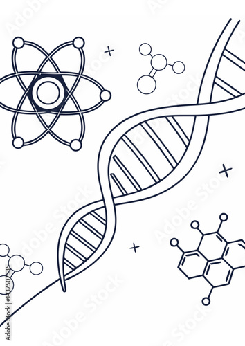 Linear Science Icons — Atoms, Molecules, DNA