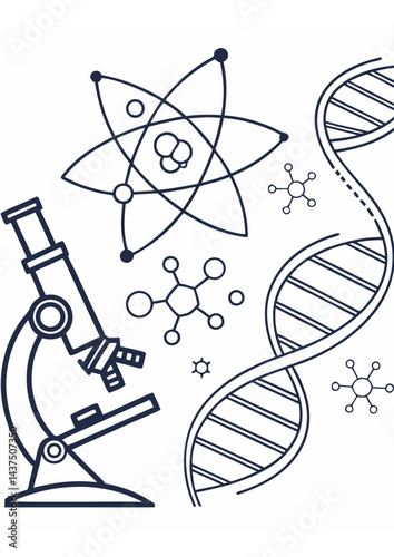 Linear Science Icons — Atoms, Molecules, DNA