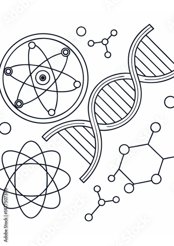 Linear Science Icons — Atoms, Molecules, DNA