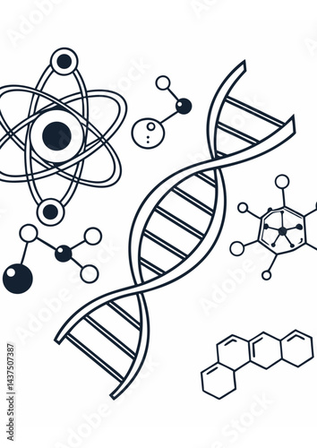 Linear Science Icons — Atoms, Molecules, DNA