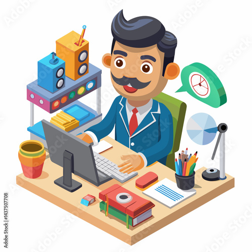 Indian media planner, working on advertising strategies in an office.

