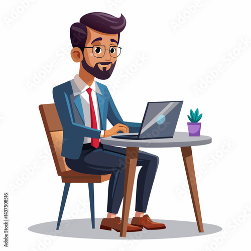 Escritor profesional concentrado trabajando en su novela, sentado en el escritorio.