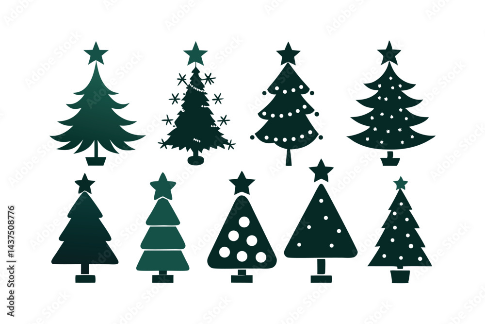 Obraz premium Christmas Tree Silhouette Icons On White Background