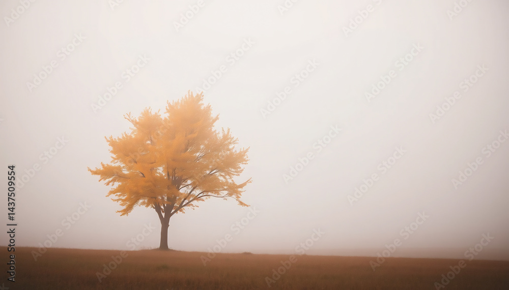 Obraz premium Golden Autumn Tree in a Foggy Field