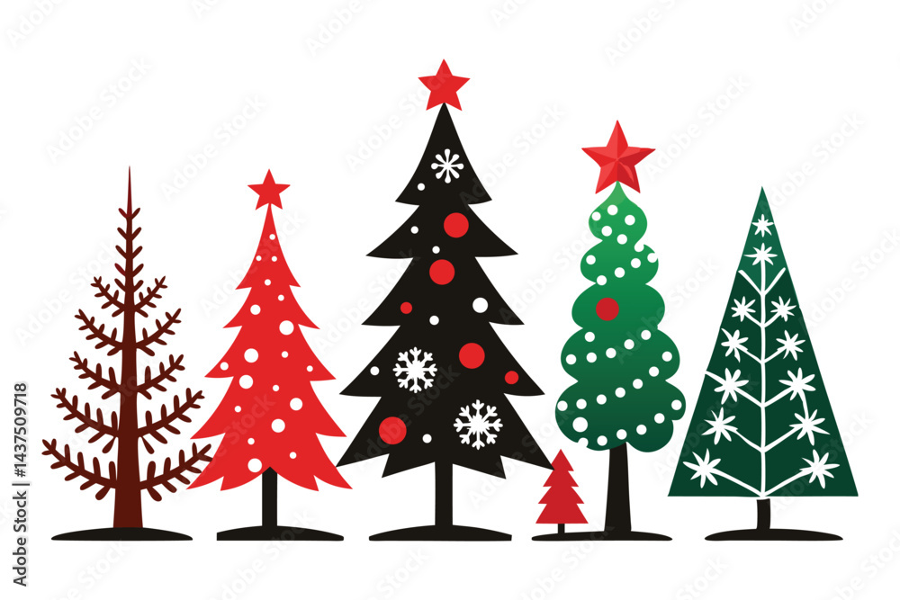 Obraz premium Christmas Tree Silhouette Icons On White Background