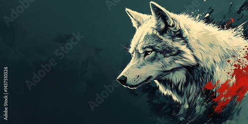 Artistic wolf portrait with brush strokes, dark background. Symbol for strength