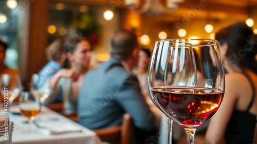 Red Wine in a Glass at a Restaurant Dinner Party