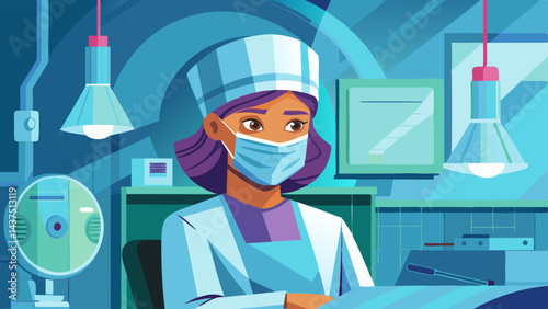 Cirujano con uniforme médico preparándose para una cirugía en quirófano. Médica experta preparándose para una cirugía en un hospital moderno.