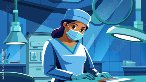 Cirujano con uniforme médico preparándose para una cirugía en quirófano. Médica experta preparándose para una cirugía en un hospital moderno.