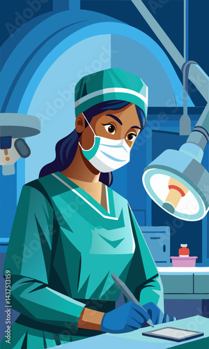 Cirujano con uniforme médico preparándose para una cirugía en quirófano. Médica experta preparándose para una cirugía en un hospital moderno.