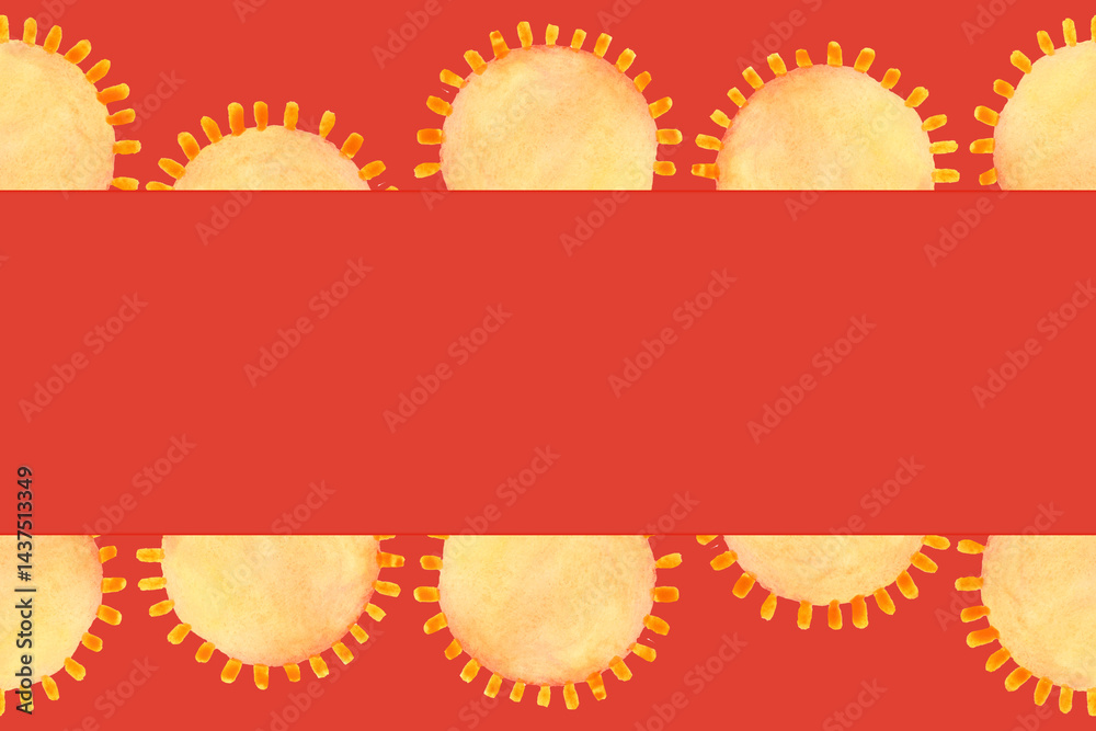 Seamless border of watercolor suns. Summer background for postcards, greetings and invitations