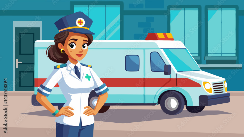 Fototapeta premium Indian urgent care medical staff standing in front of ambulance