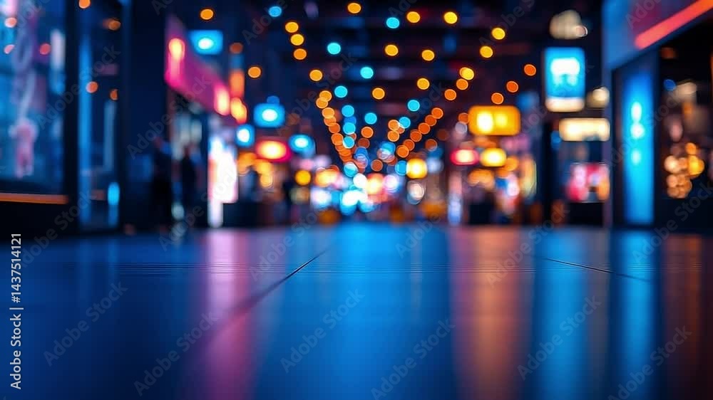 Bright lit urban walkway. Colorful lights illuminate a bustling urban walkway at night, creating a lively ambiance for outdoor exploration. Bright lit urban walkway. Colorful lights illuminate a bustling urban walkway at night, creating a lively ambiance for outdoor exploration.