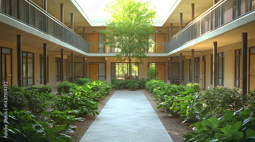 Fototapeta premium Modern Concrete Walkway in a Garden Setting
