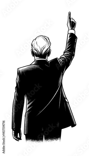 sketch drawing silhouette of male politician with index finger raises up (artwork 1)