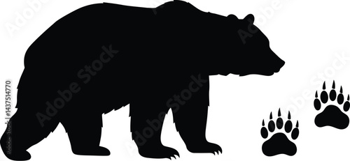 "Bear Silhouette Vector: Black Bear with Footprints for Design Projects on the transparent background AI Generative"


