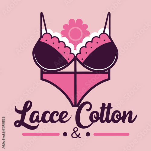 Lacce Cotton logo featuring stylized lingerie in shades of pink and purple