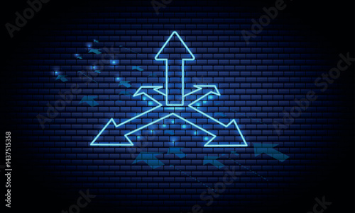 Neon Business graph chart icon on black background. Up growth, profit neon line moving. Growth finance graph chart. Blue color Business up graph chart.