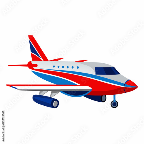 Vector Cartoon Jet Plane with red white and blue accents illustration