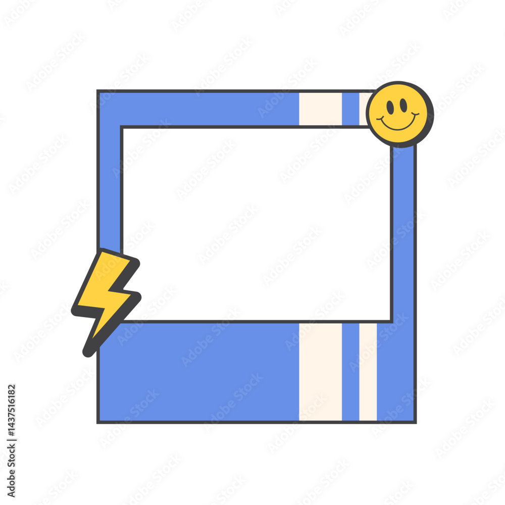 Obraz premium Retro cute blue polaroid photo frames background. Doodle frame polaroid border element vector illustration