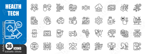 Health technology Outline icon . Editable stroke . Vector .