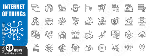 IoT . Internet of things . Technology outline icon . Editable stroke . Vector .