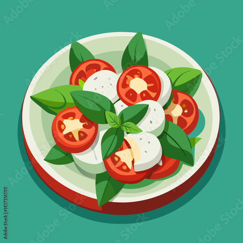 Delightful Cartoon Caprese Salad on a Plate with Fresh Basil Leaves
