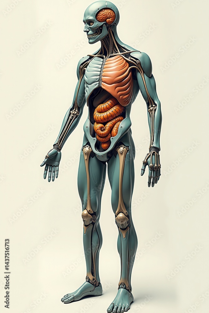 Human anatomy : detailed skeleton with organs