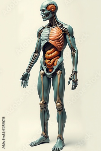 Obraz na płótnie Human anatomy : detailed skeleton with organs w salonie