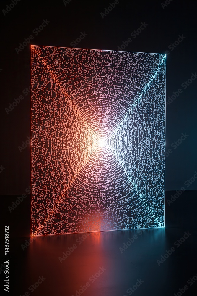 Illuminated transparent panel with futuristic pattern