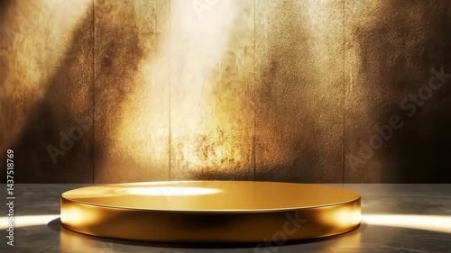 Golden spotlight on reflective platform with dramatic light changes