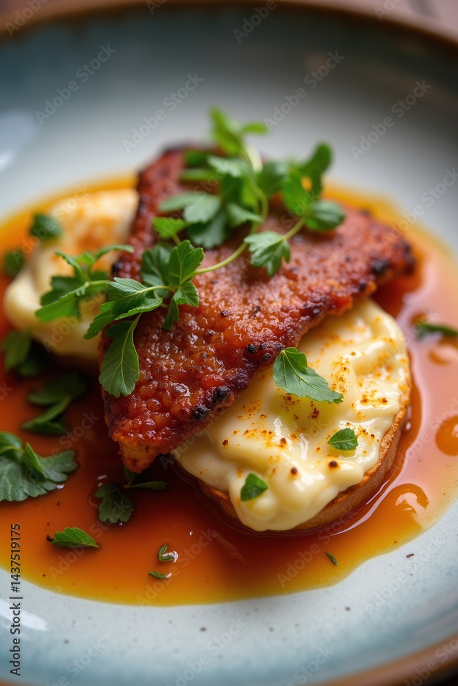 Savory delight: crispy salmon with creamy potatoes fresh herbs