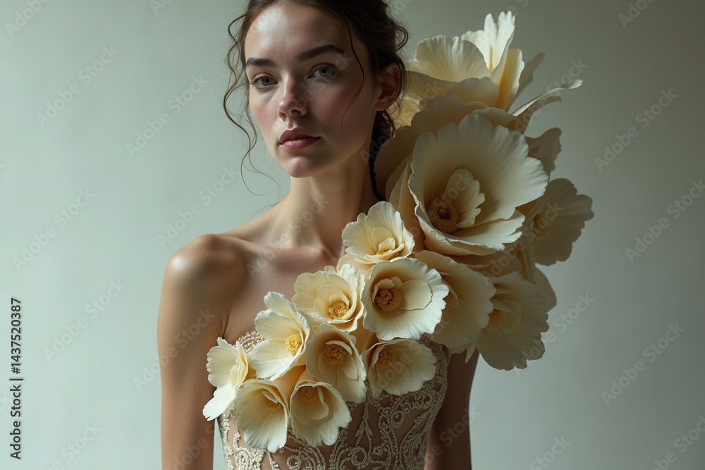 Beauty of floral fashion trends in elegant portrait