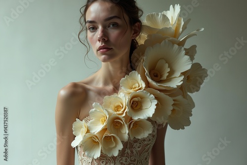Obraz na płótnie Beauty of floral fashion trends in elegant portrait w salonie