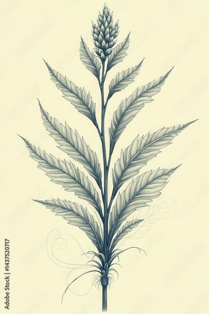 Botanical of detailed plant with intricate leaf pattern