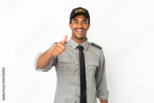 African American safeguard over isolated white background with thumbs up because something good has happened