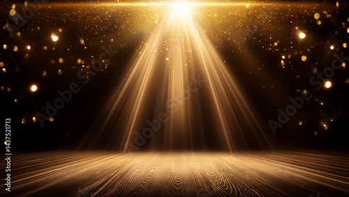 Bright Golden Spotlight on Wooden Stage Floor