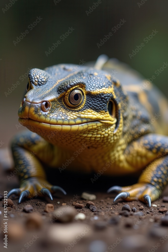 Lizard on rocky surface with blurred green background