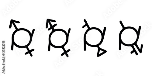 Set of hand drawn genderfluid identity icon Symbol used to represent sex and gender
