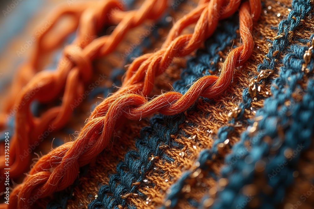 Intricate texture of woven textile with vibrant colors