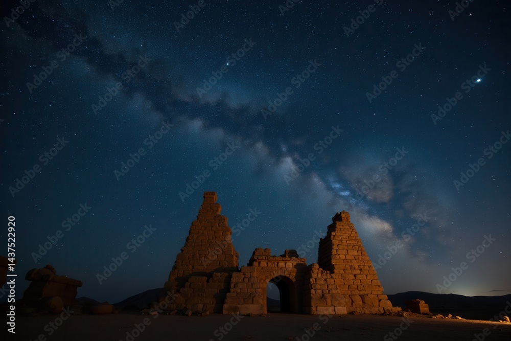 Ancient archway the starry night sky captures cosmic wonder