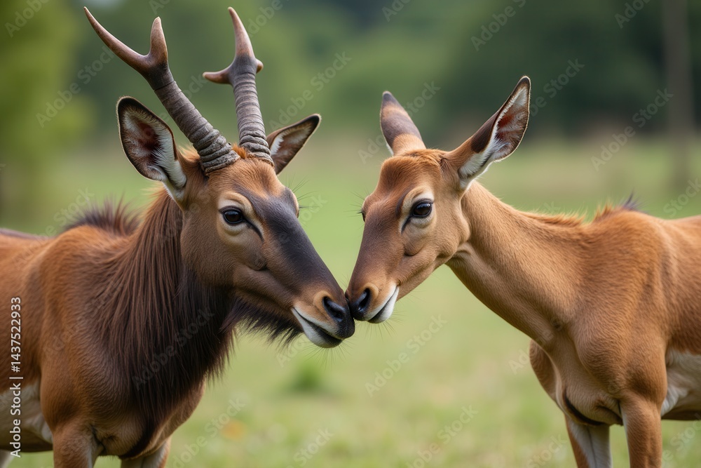 Antelope duo sharing tender moment in natural habitat