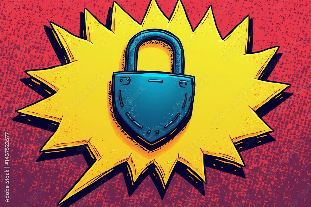 Pop art lock on vibrant background
